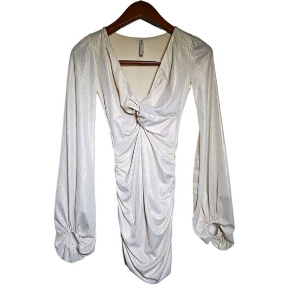 Lucy‎ in the Sky Cream Ruched Bodycon Long Sleeve Mini Dress Size XSmall - Picture 3 of 11